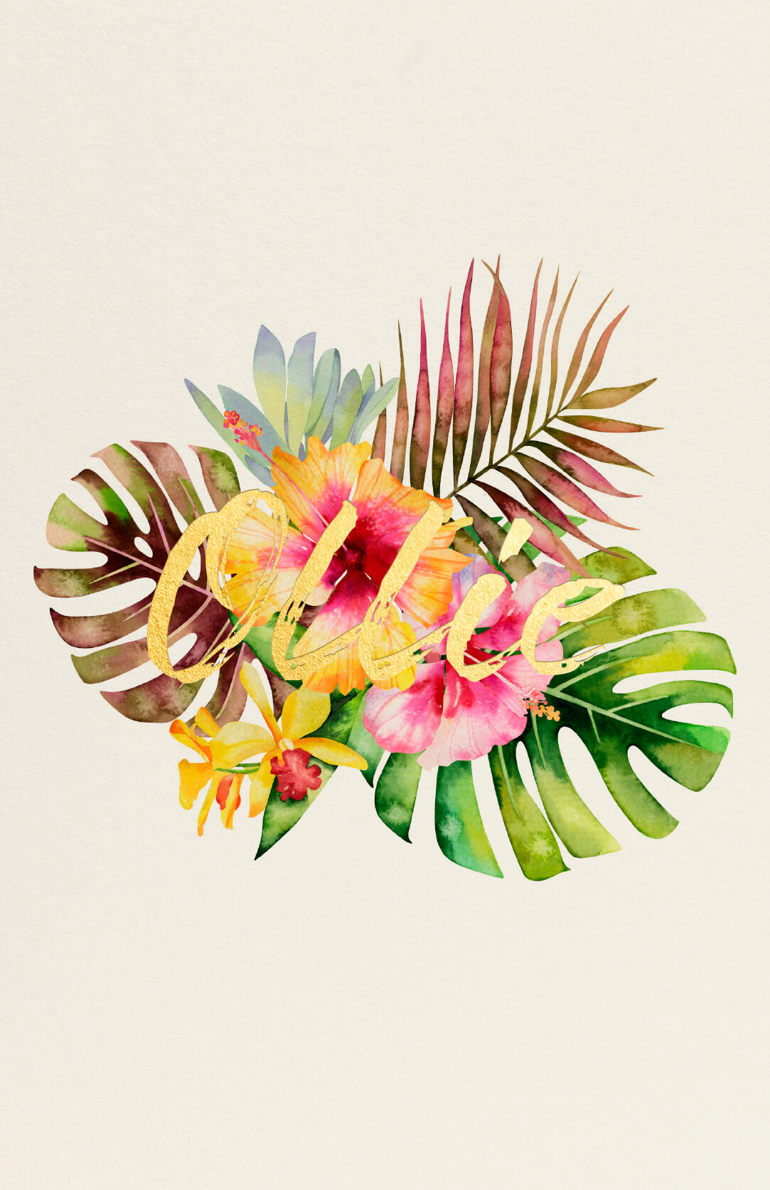 Geboortekaart Tropisch Kleurrijke Bloemen Goudfolie Fleurig