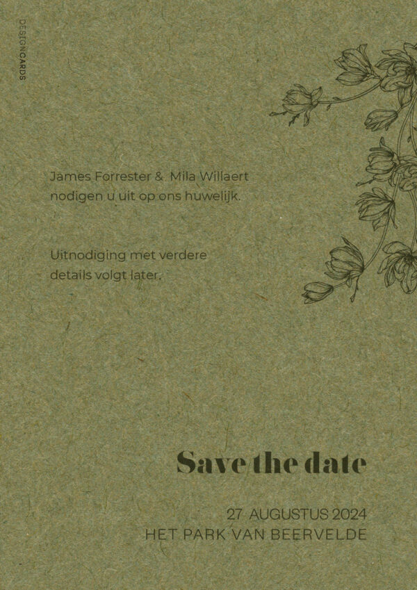 save the date botanical magnolia tak groen vezel papier