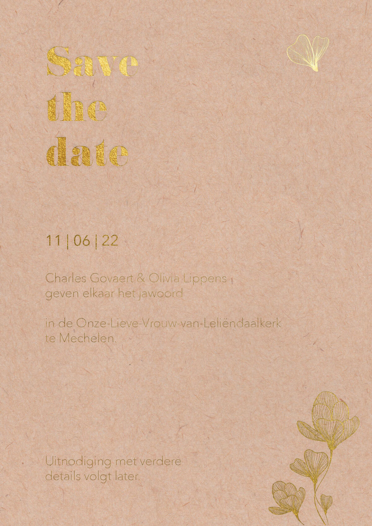 save the date botanical stro papier goudfolie glanzend