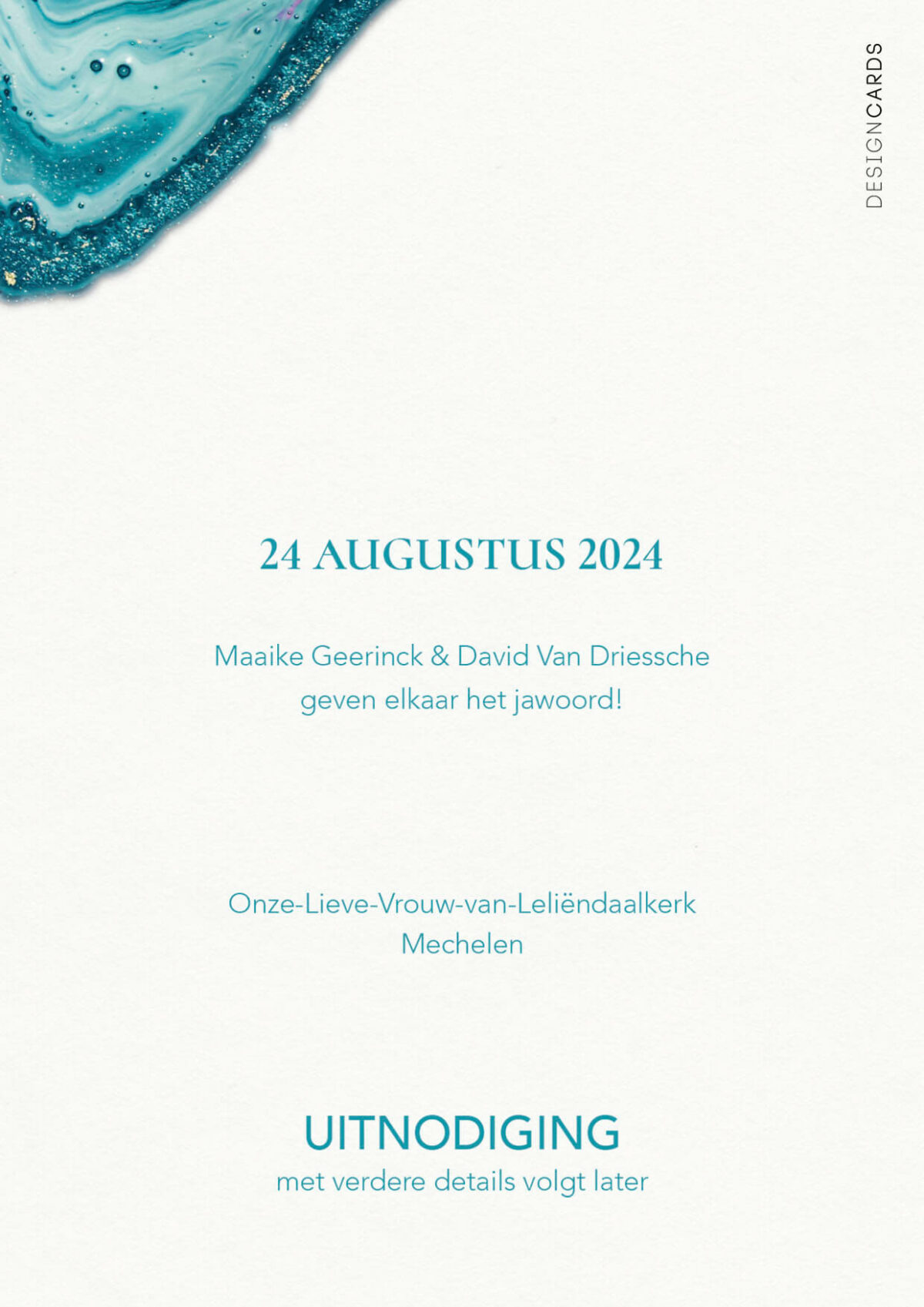 save the date marmer blauw turquoise glad effen papier