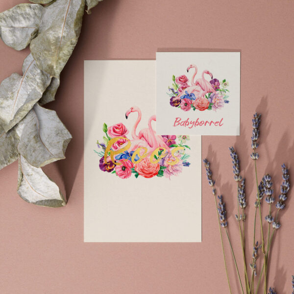 Babyborrelkaart Kleurrijke Tropische Bloemen Flamingo's