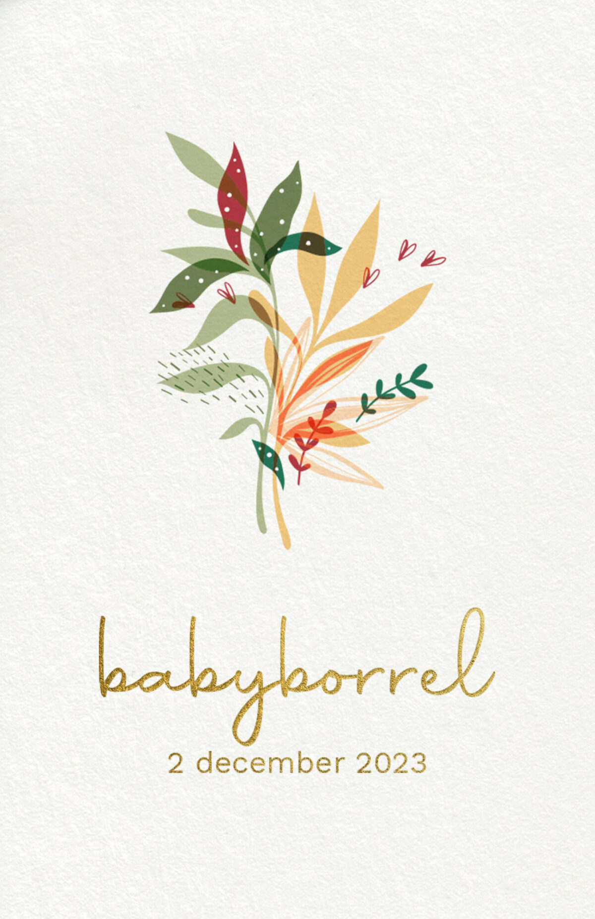 voorzijde babyborrelkaartje lovely bouquet met illustratie van kleurrijke bloemen