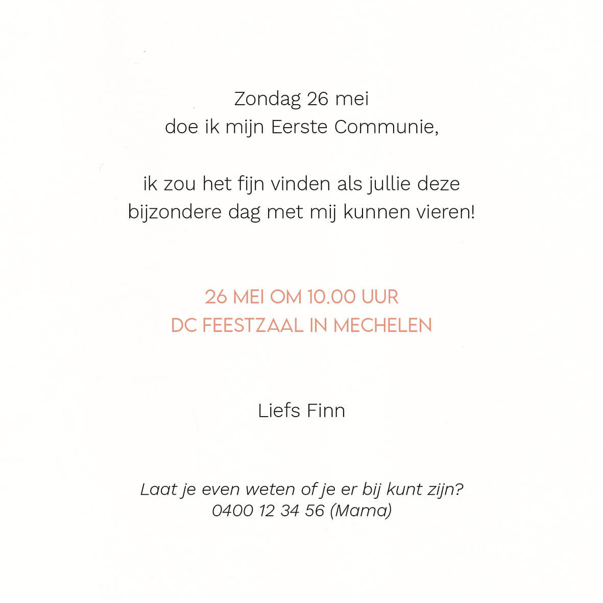 Vierkante Uitnodiging Communie Lentefeest met Warm Cognac & Foto