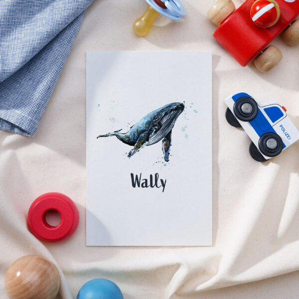 Walvis Bultrug Waterverf Aquarel Dieren Geboortekaartje