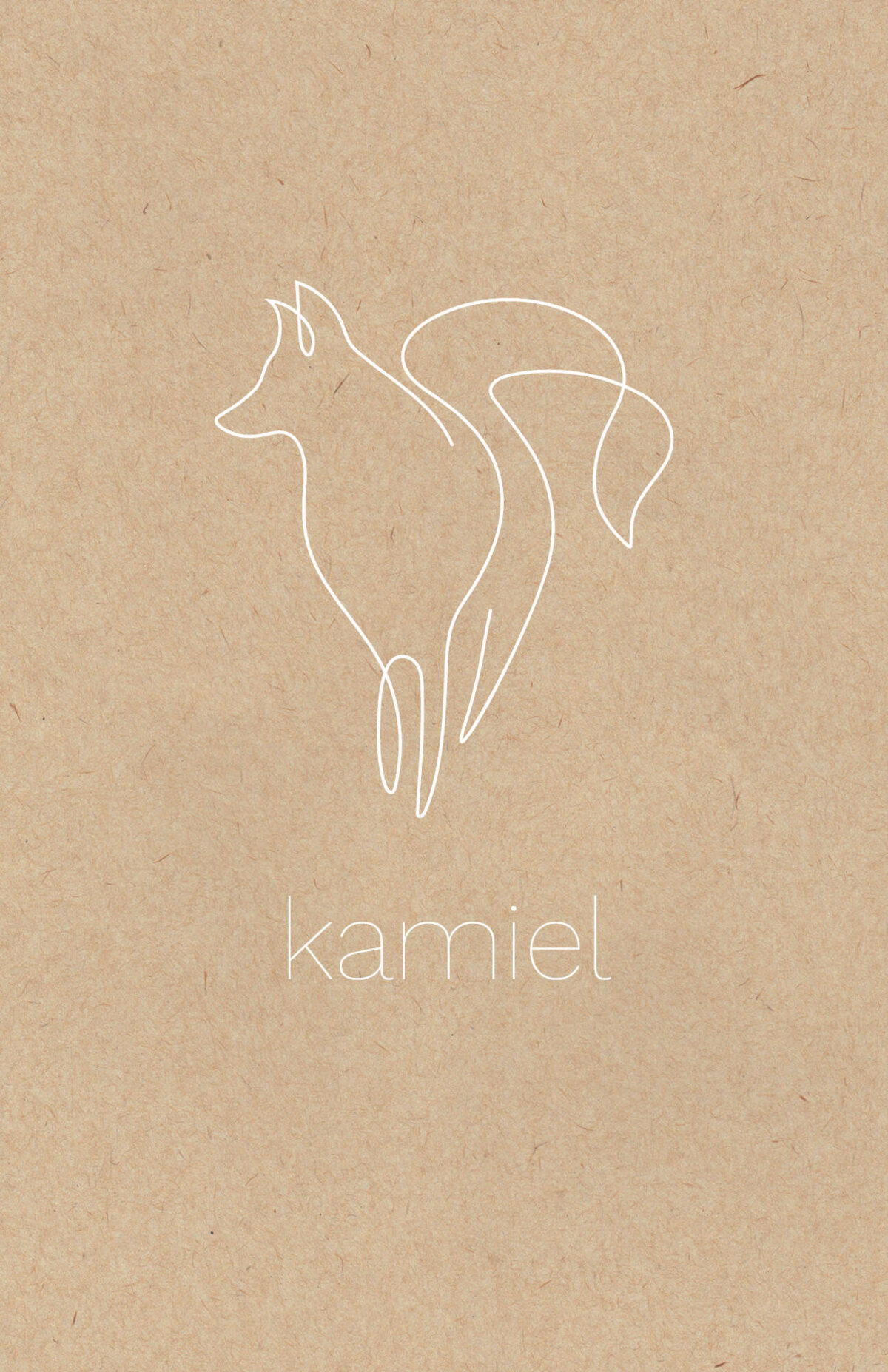 minimalistisch geboortekaart strovezel lijntekening vos in het wit op strovezel papier