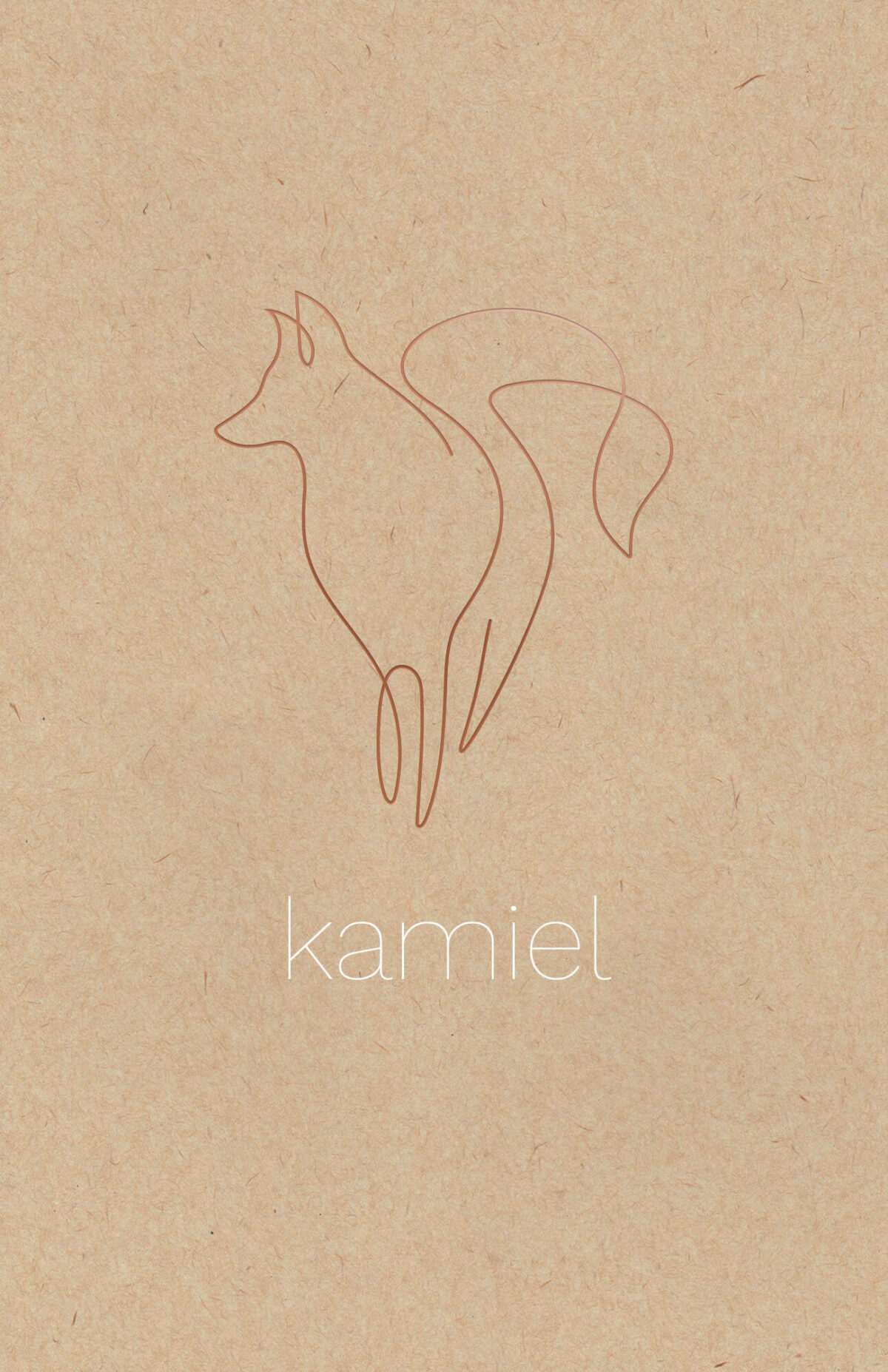 minimalistisch geboortekaart strovezel lijntekening vos in het wit op strovezel papier afgewerkt met koperfolie