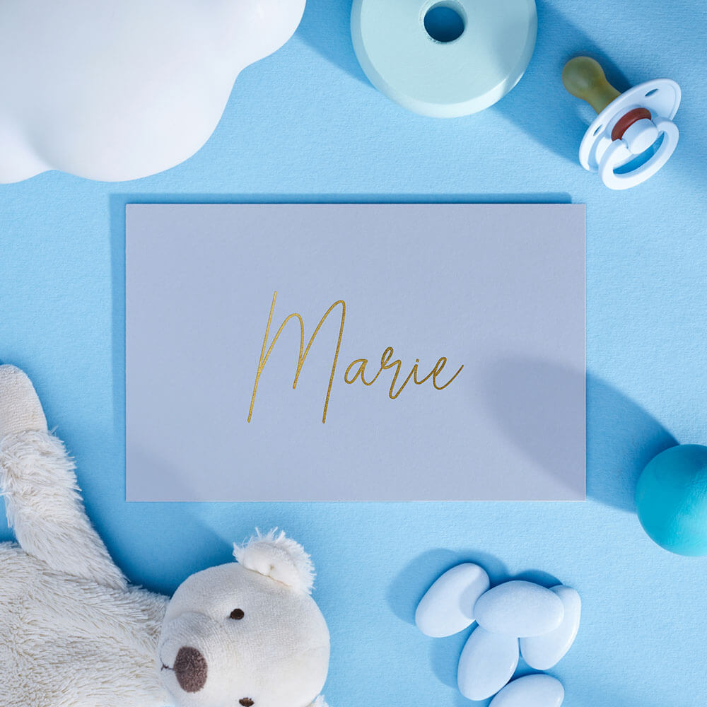 Geboortekaart Minimalistisch Simpel Eenvoud Fris Lieflijk Babyblauw Lichtblauw Goudfolie Glanzend Folie Multiloft