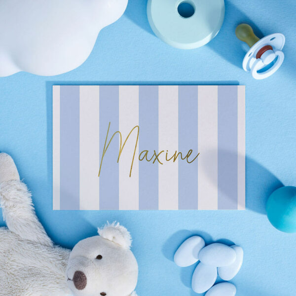 Geboortekaart Minimalistisch Simpel Eenvoud Fris Lieflijk Babyblauw Lichtblauw Strepen Goudfolie Glanzend Folie Multiloft
