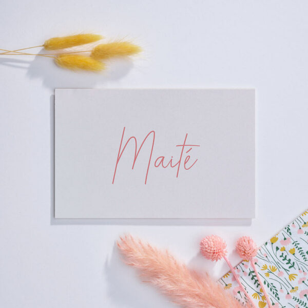 Geboortekaart Minimalistisch Simpel Eenvoud Fris Snoeproze Roze Katoenpapier Letterpress