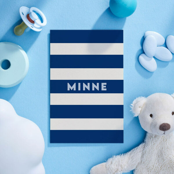 Geboortekaart Minimalistisch Simpel Eenvoud Luxe Marineblauw Babyblauw Lichtblauw Strepen Multiloft
