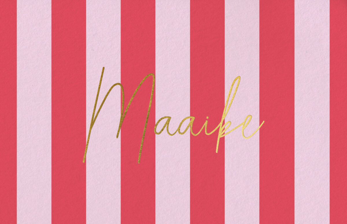 voorzijde geboortekaartje color stripes met colourblocking strepen en naam in goudfolie