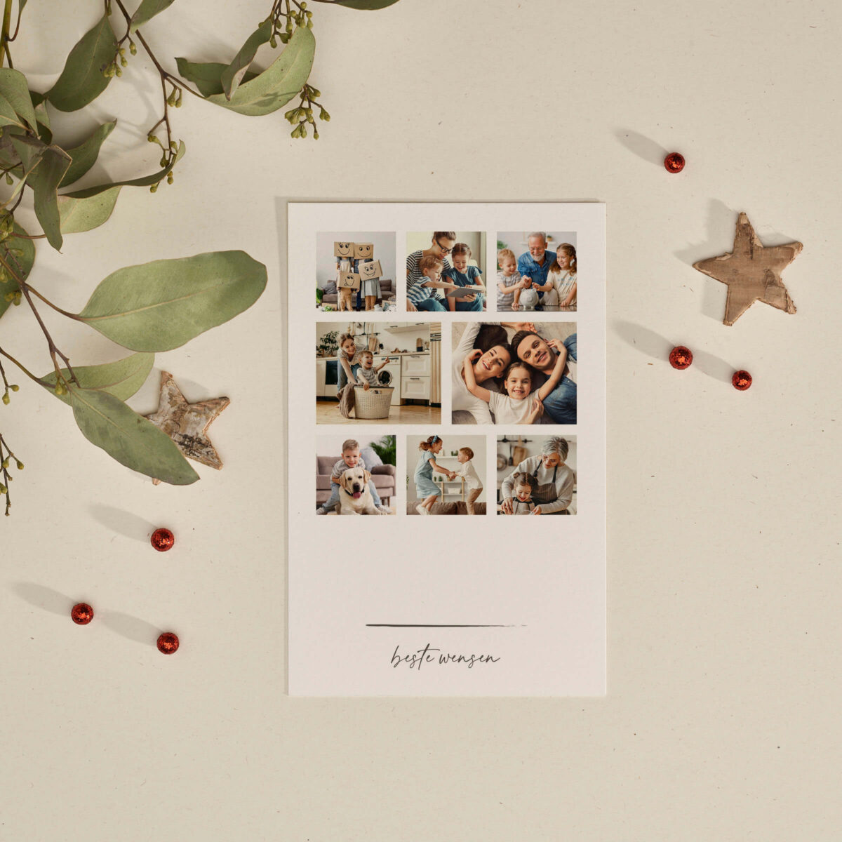 Kerstkaart sweet 'n bright acht foto's als collage 8 Gezin Familiefoto