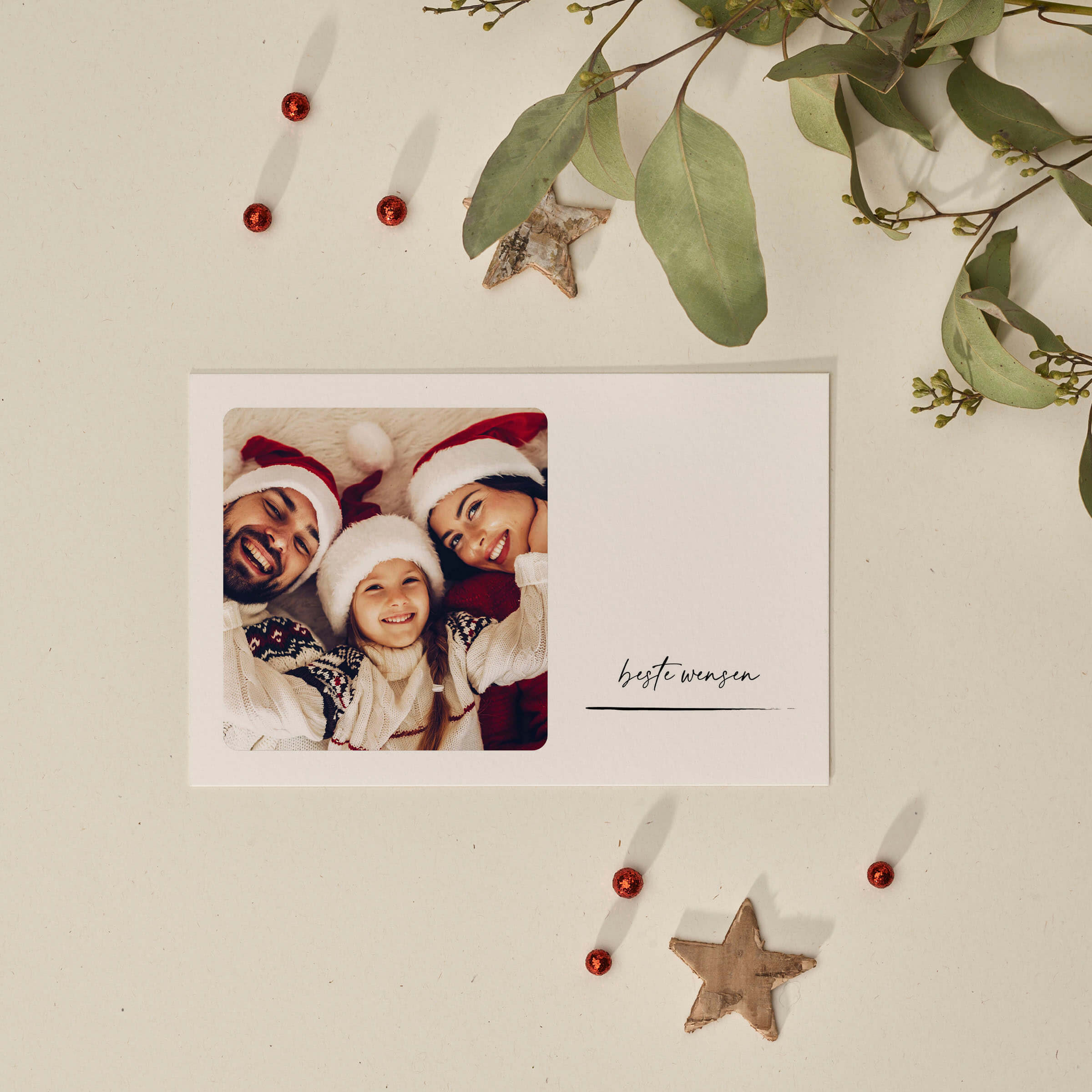 Liggende Kerstkaart met foto & houtskool streep Familie Gezin Kerst