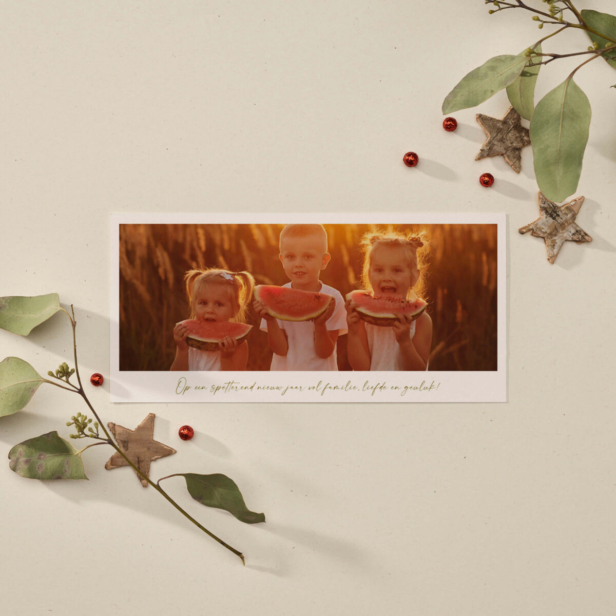 langwerpige kerstkaart smile bright met lange foto Familie Gezin Kerst