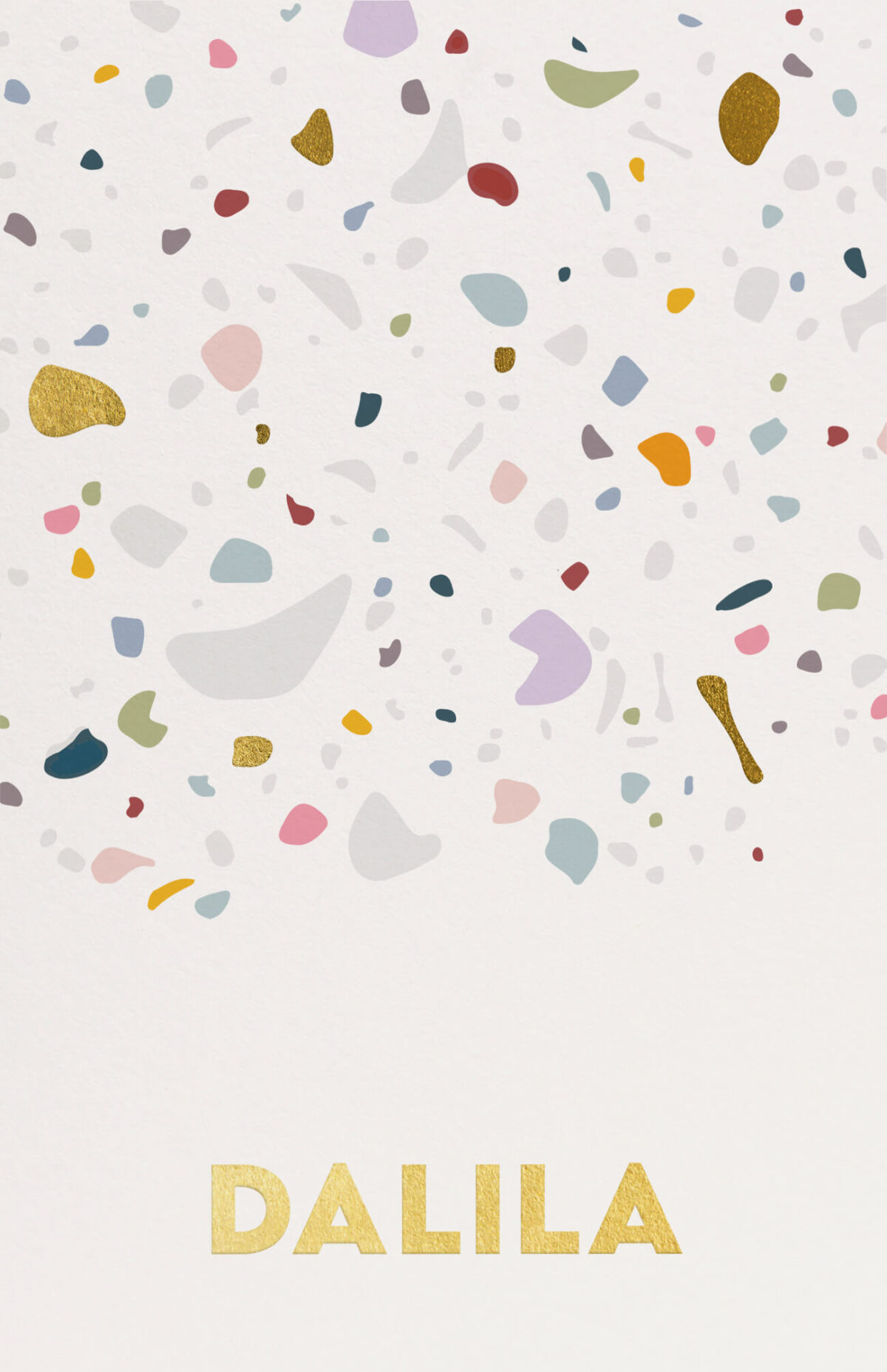 Speels Geboortekaartje Minimalistisch Simpel Eenvoud Terrazzo Zacht Kleurrijk Multiloft Goudfolie