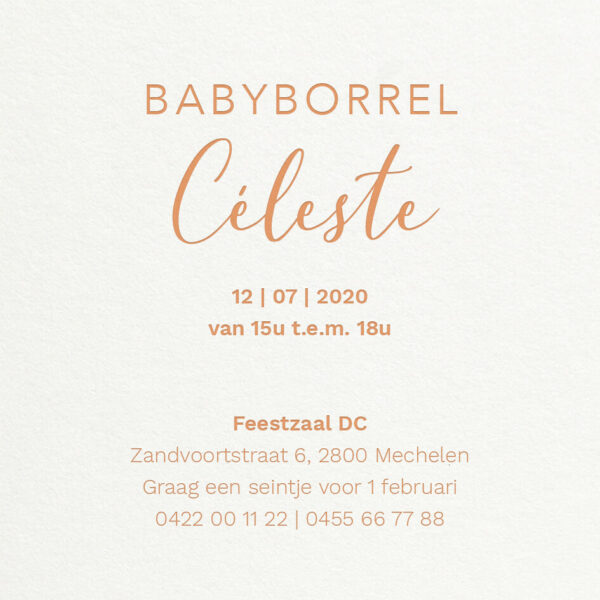 Babyborrelkaart Minimalistisch Simpel Eenvoud Katoenpapier Letterpress Zacht Oranje