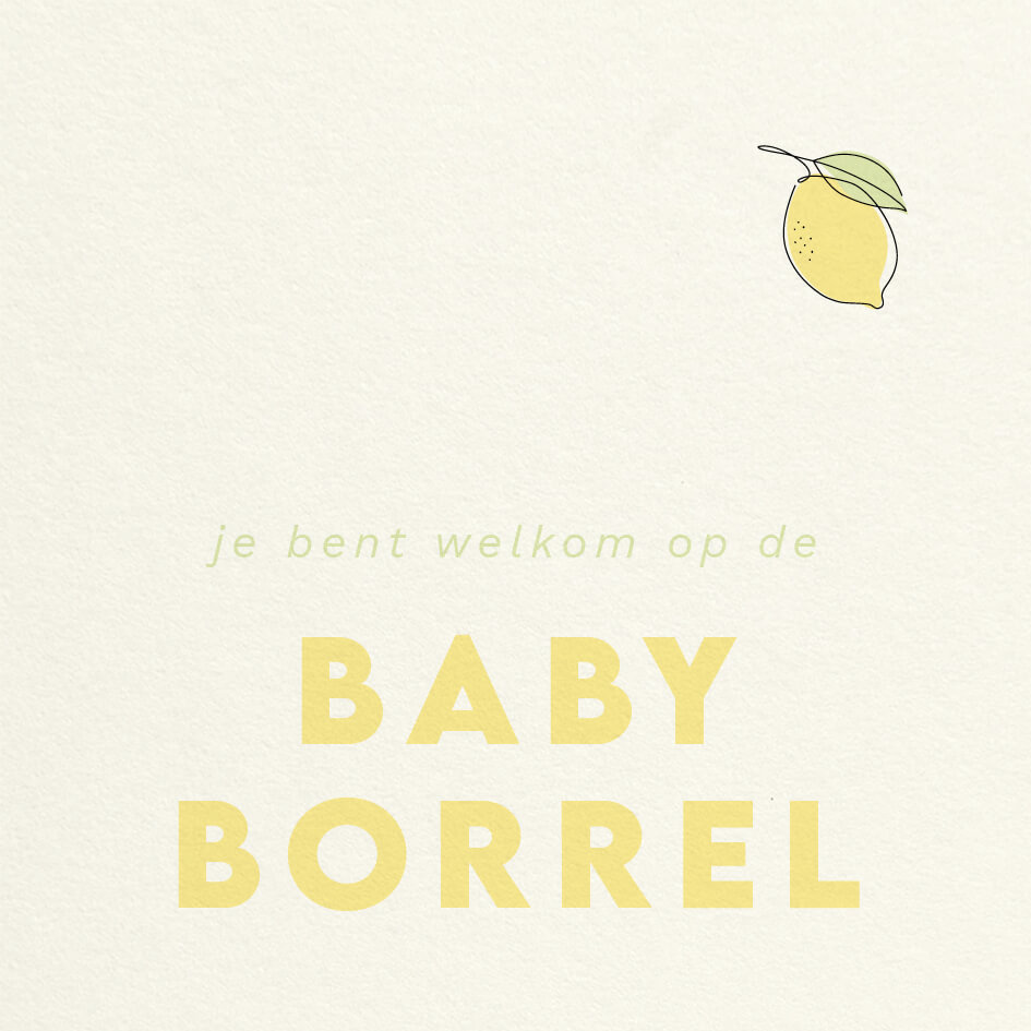 Babyborrelkaart Minimalistisch Simpel Eenvoud Hip Warm Wit Zacht Geel Groen Citroen