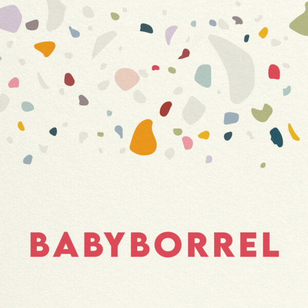 Babyborrelkaart Minimalistisch Hip Warm Wit Terrazzo Koraal Rood Roze