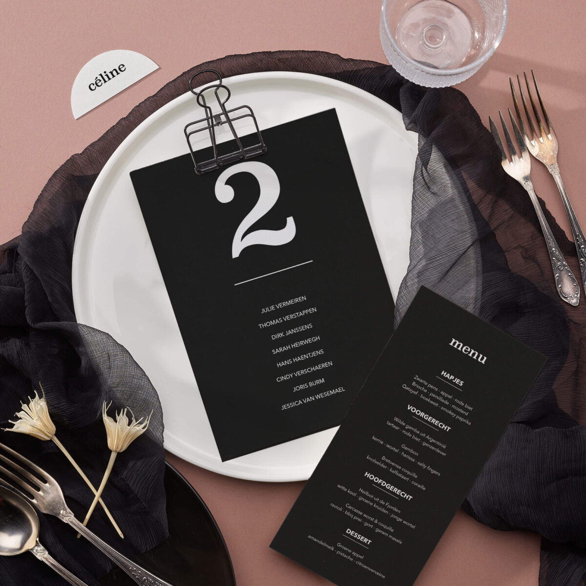 Huwelijk tafelkaarten minimal clean zwart traditioneel