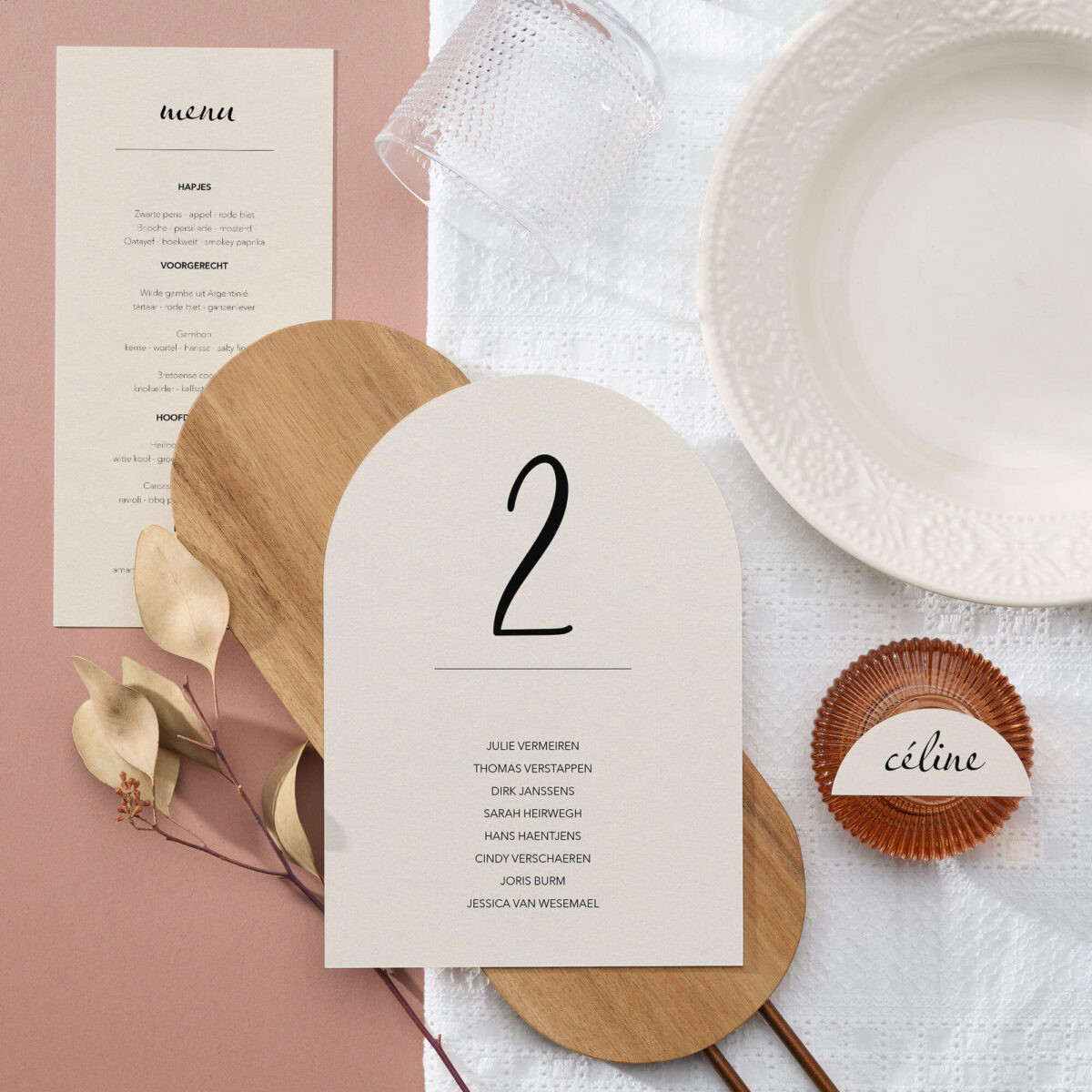 Huwelijk tafelkaarten minimal clean Crème Sierlijk