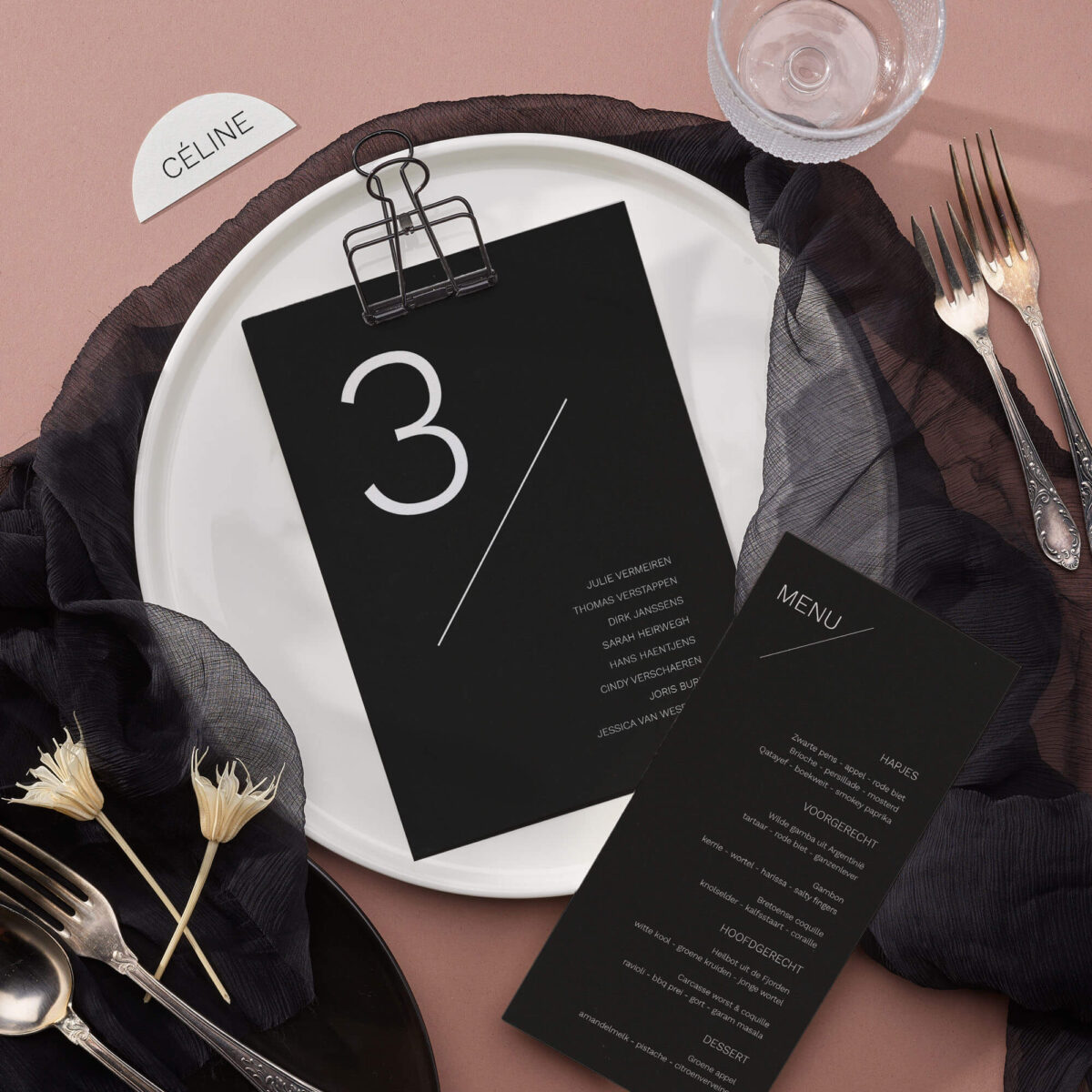 Huwelijk tafelkaarten minimal clean zwart Fijn