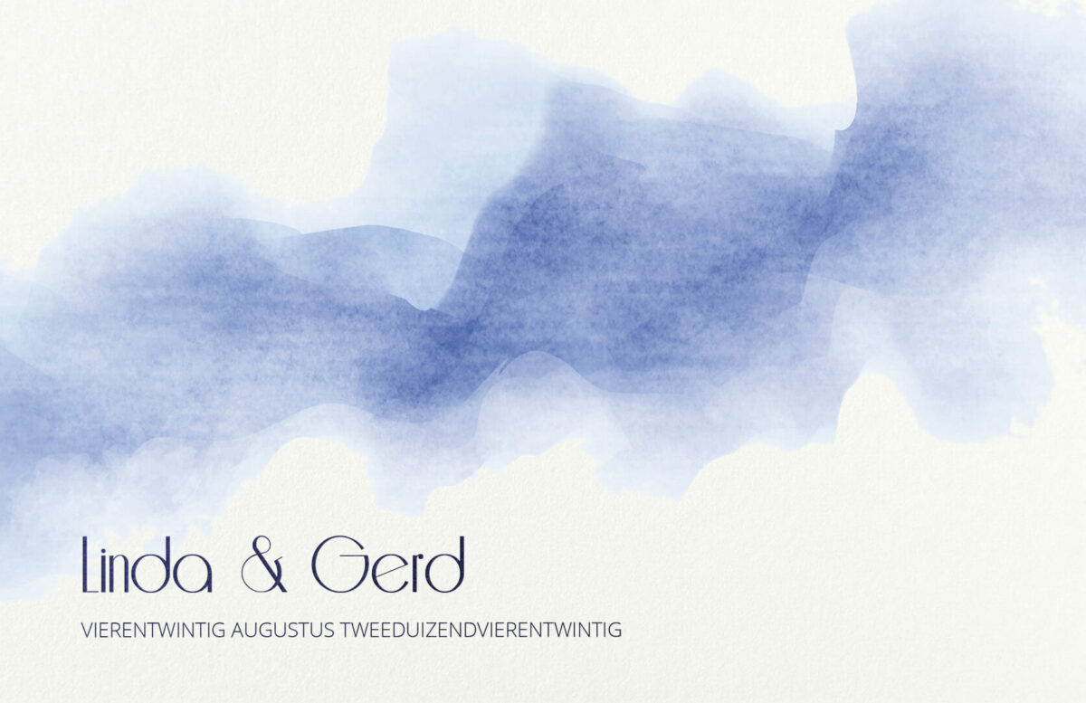 Trouwkaart Aquarel Waterverf Blauw Folie Glanzend Artistiek Trendy Knap