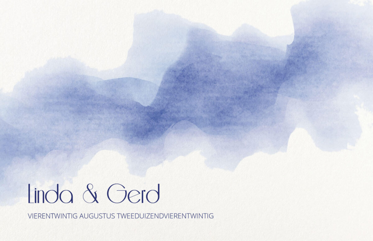Trouwkaart Aquarel Waterverf Blauw Artistiek Trendy Knap