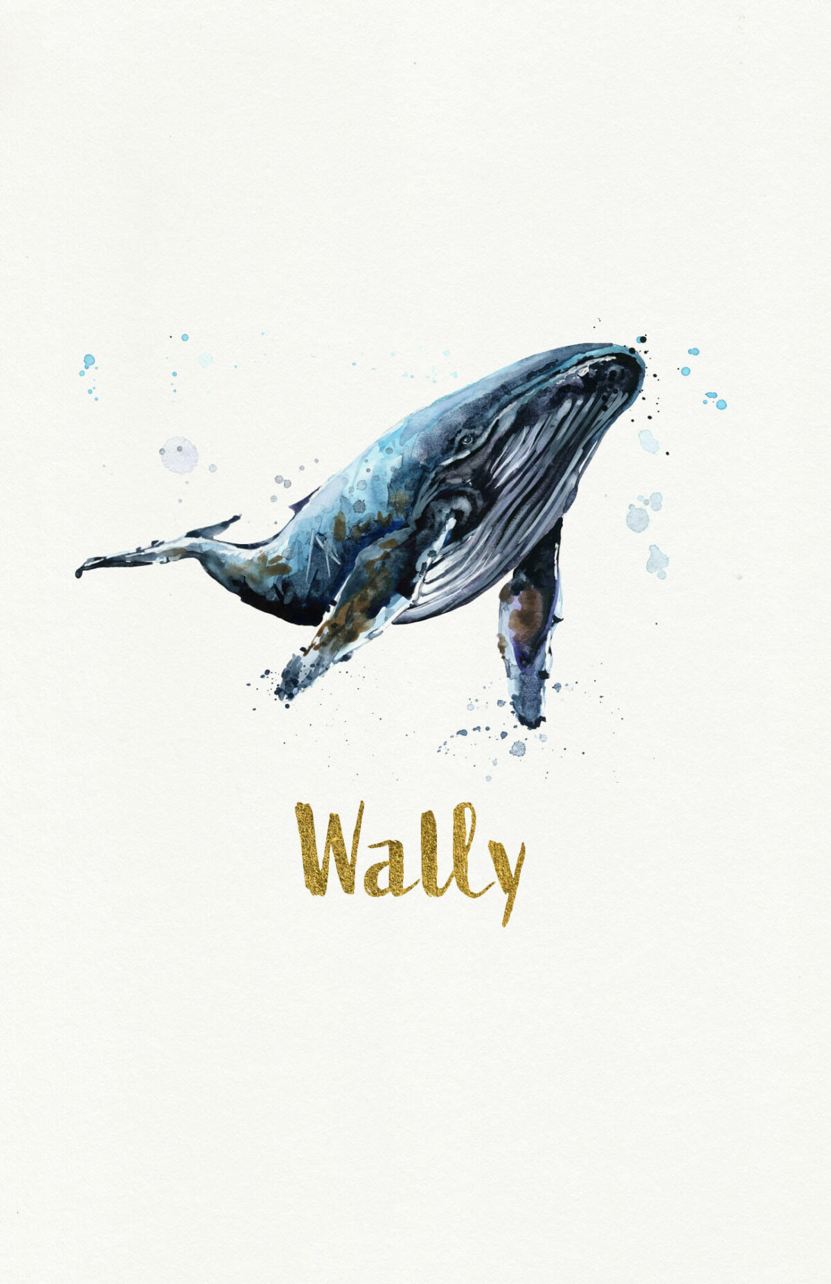 Geboortekaartje Aquarel dieren walvis bultrug Foliedruk Goud
