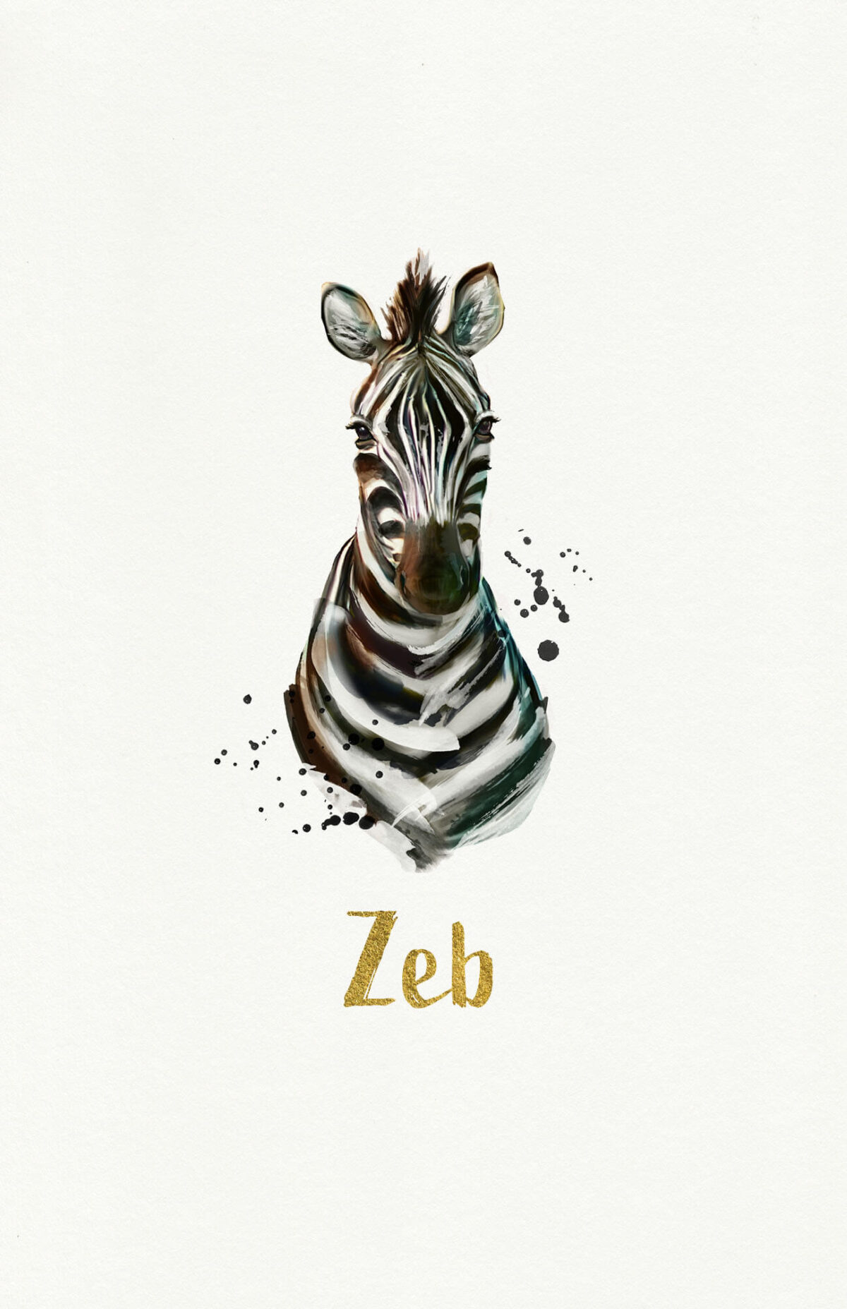 Geboortekaartje Aquarel dieren zebra Foliedruk Goud